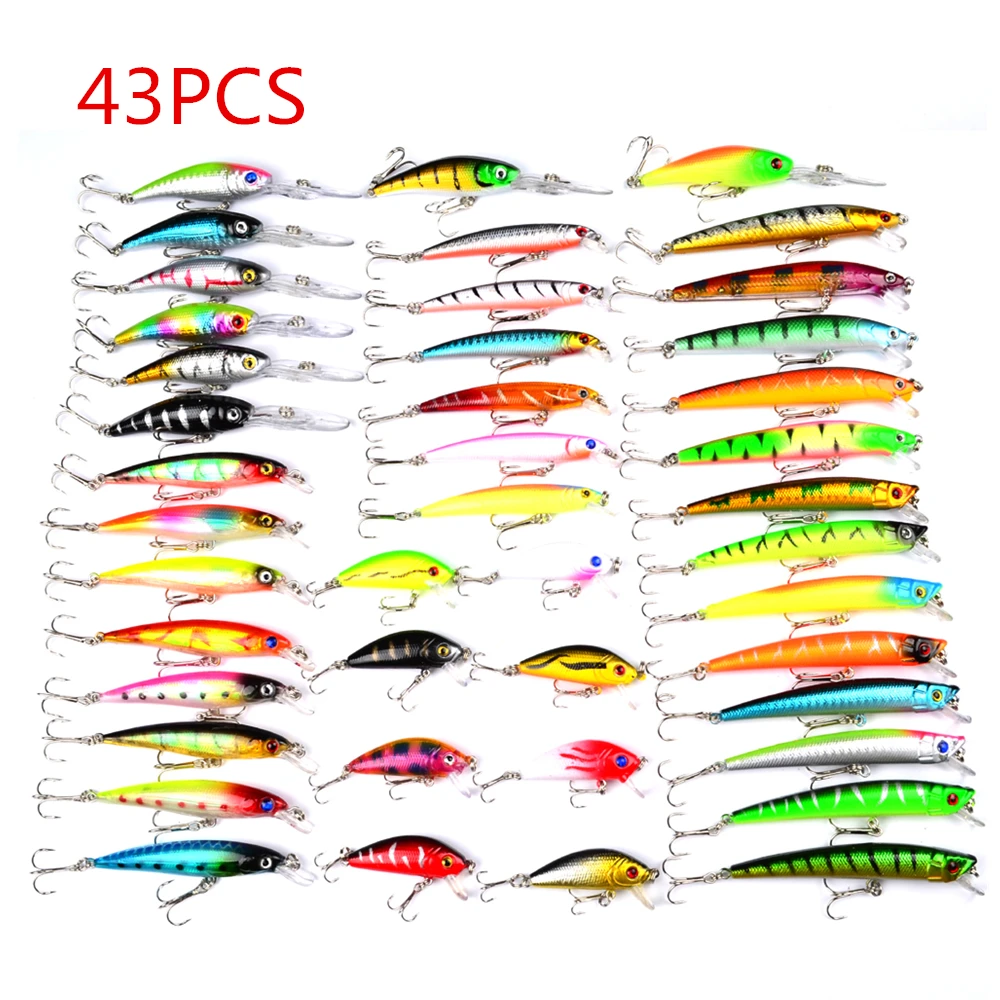

43pcs Highly Simulated Fishing Lures Set Mixed 6 Models Minnow Baits Crank Lures Bass Carp Perch Mix Fishing Bait