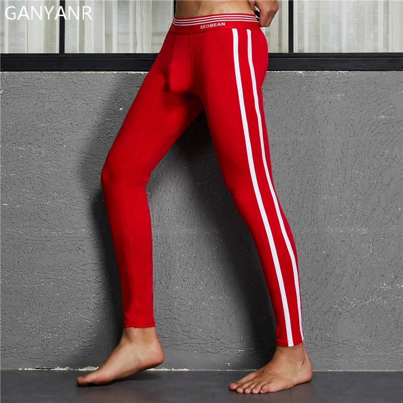 GANYANR Sports Leggings Running Tights Men Basketball Compression Pants  Fitness Gym Athletic Jogging Winter Sexy Pouch Yoga Gay