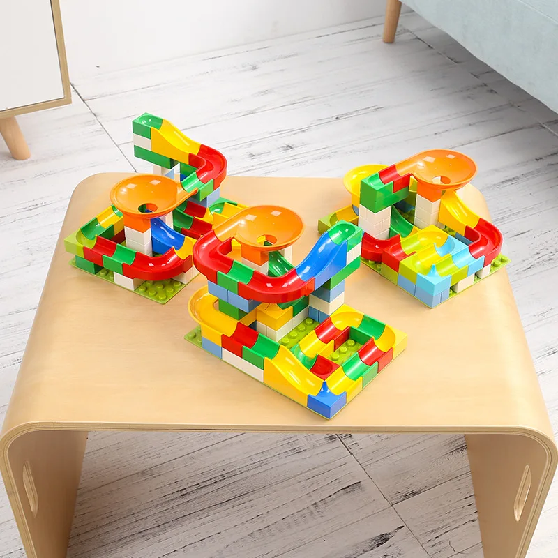 54 قطعة كبيرة الحجم Diy اللبنات سباق تشغيل متاهة الكرة المسار قمع الشريحة متوافق مع Legoingly Duploed لعب ل الأطفال