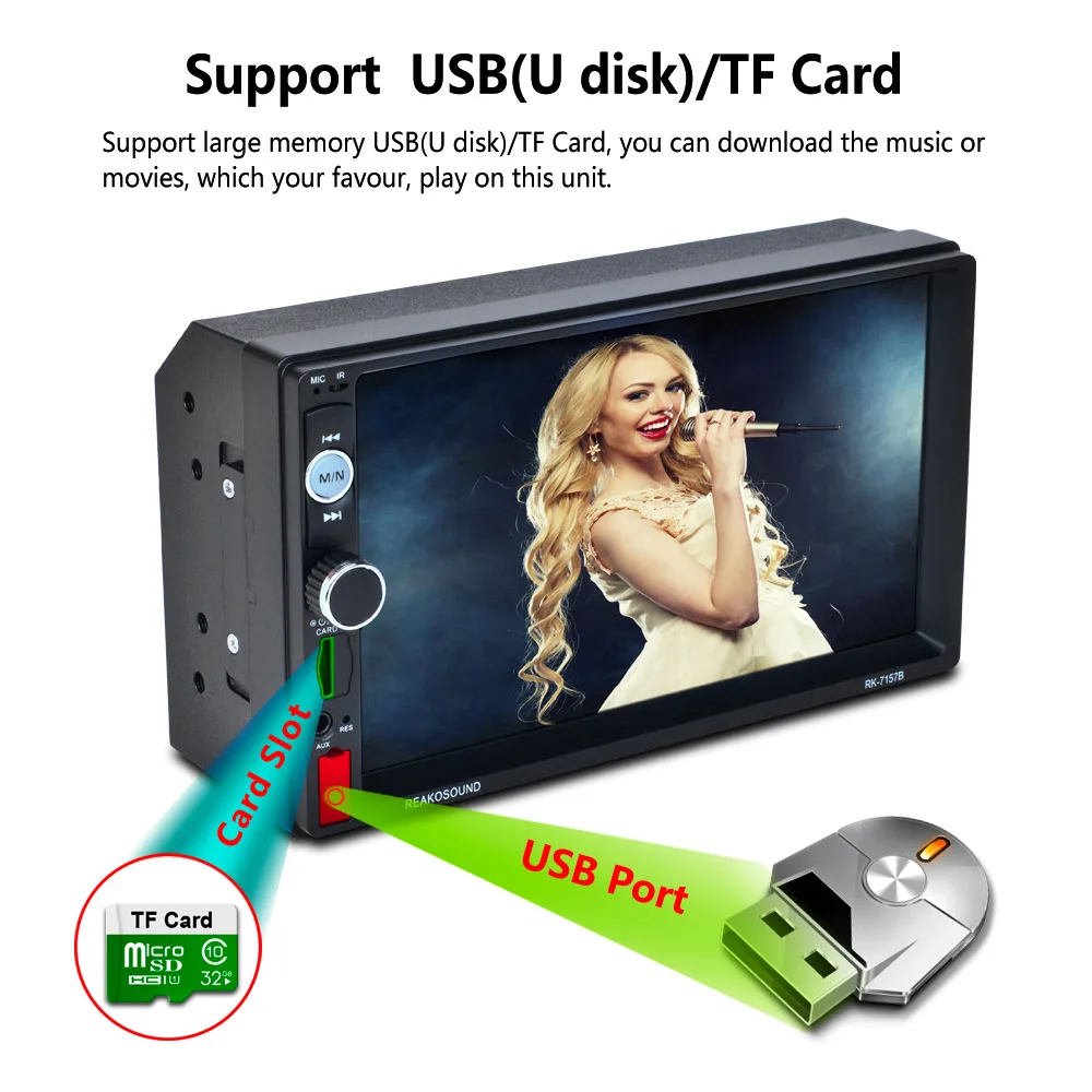 

7" Touch Screen MP5 Player BT HD Card Reader Radio 7157B Automagnitola Double DIN Fast Charge Support Video playback with Camera