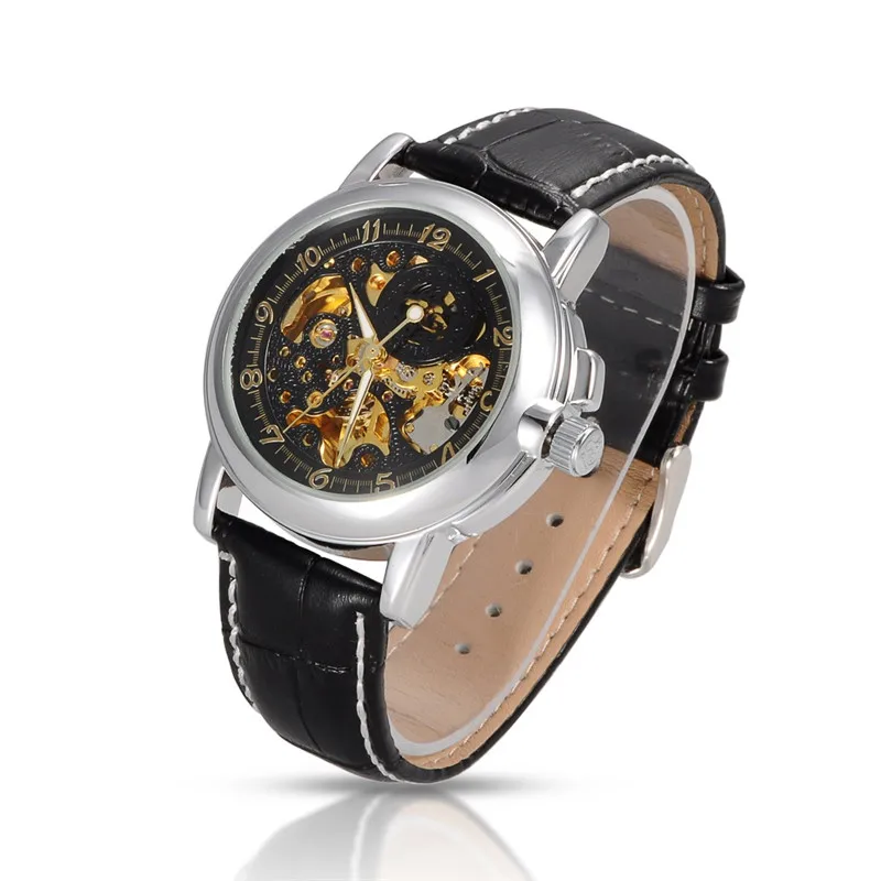 Orkina Brand Skeleton Mechanical Watches Men Business WristWatch Black Antique Men Watch Relojes De Marca Montre