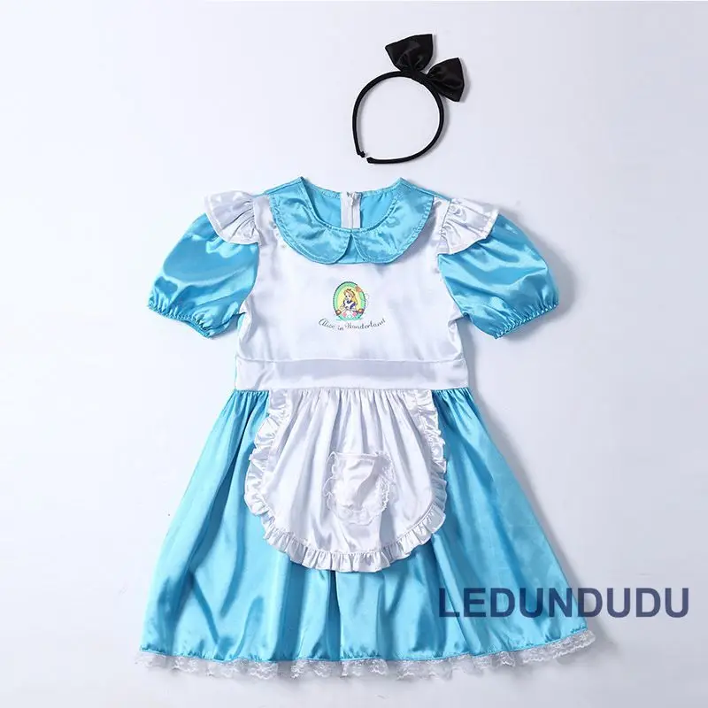 Kids Alice In Wonderland Cosplay Costumes Girls Princess Dress Halloween Party Fancy Suit Clothes Children Blue Maid Clothes (18)