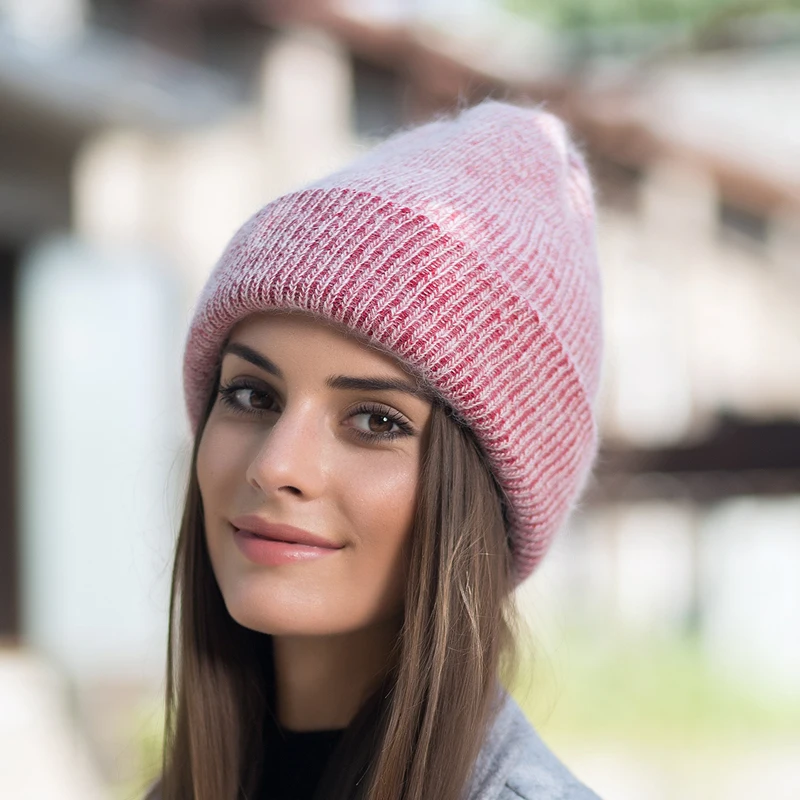 2022 New Winter Hat For Women Real Rabbit Fur Knitted Beanie Ladies Thick Warm Angora Wool Hat Female Skullies Beanies 4