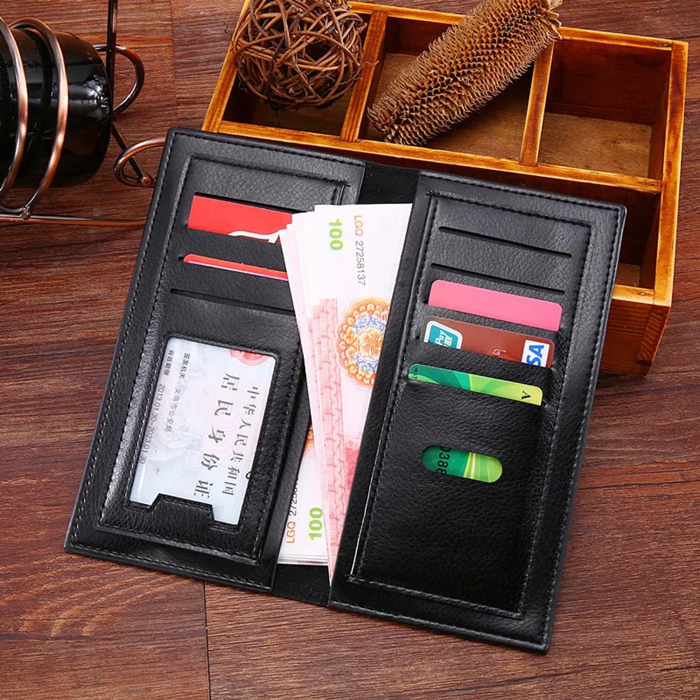 Vintage Man Wallet Male Slim Pu Leather Bifold Business Long Wallet Card Coin Wallet Purse Cartera Hombre #RN