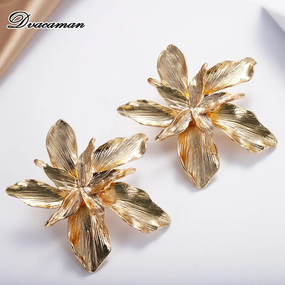 

Dvacaman ZA Designs Big Flower Drop Earrings Women 2019 Fashion Metal Gold Color Statement Earrings Wedding Party Gifts Jewelry