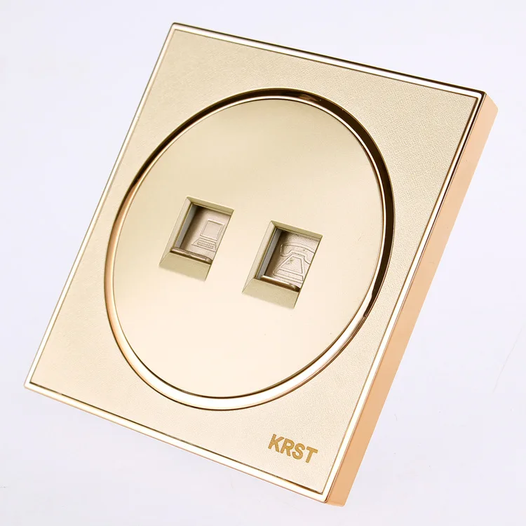 

Wall Switch Socket, 86-Type High-End Home Decoration Round Extreme Gold Piano Paint, Computer + Telephone Socket Panel, 10A PC11