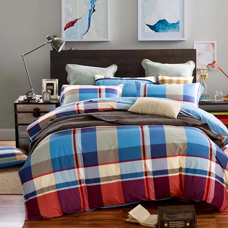 Waliicorners 4pcs 100%Cotton Printed Bedding set Button Duvet Cover set Bedsheet Pillowcases Queen King Size bed linen 43