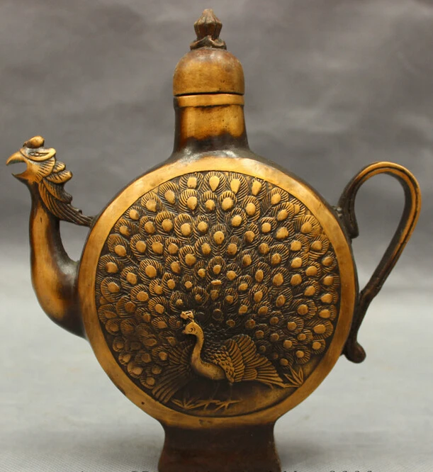

JP S0114 8" Folk Chinese Bronze Buddhism Phoenix Peacock Head Statue Wine Pot Teapot Discount 35%