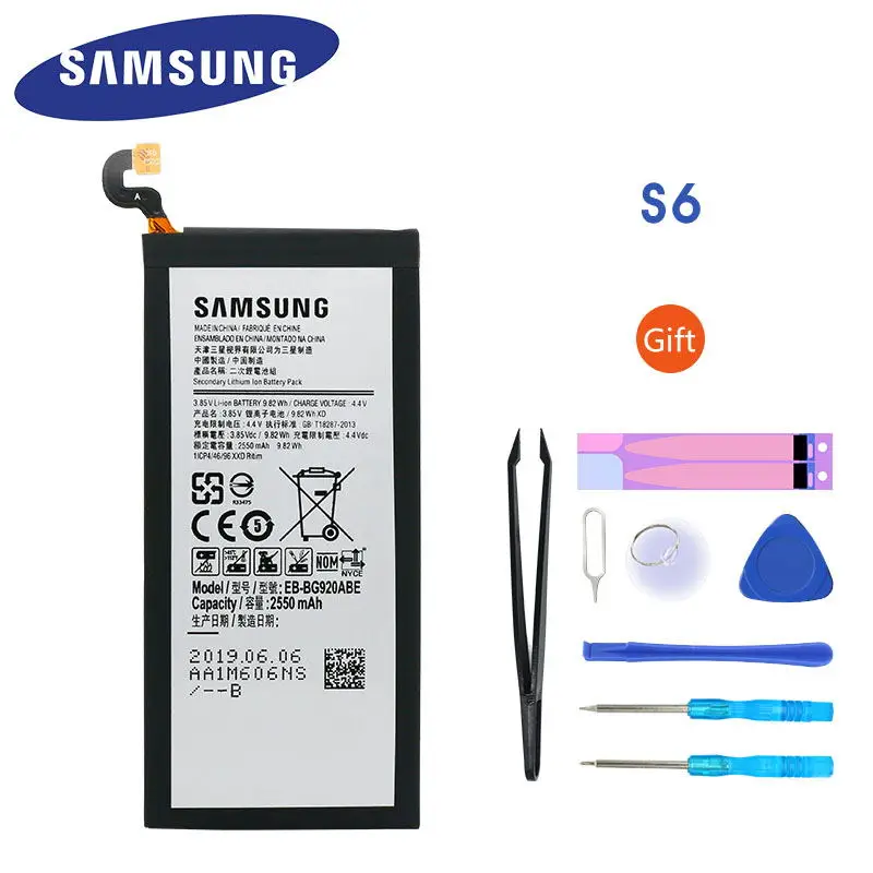 100% оригинальный новый samsung Galaxy S6 Батарея EB-BG920ABE 2550 ма-ч для G920 G920F G9201 G920A G920T G920V G920P