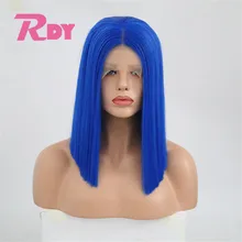 RONGDUOYI шелк причёска Боб с прямыми волосами парик для женщин 10-16 дюймов средняя часть Синий Синтетические волосы Косплей Кружева передние парики с детскими волосами