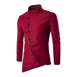 Дворец Стиль рубашка демисезонный для мужчин одноцветное цвет с длинным рукавом мужская рубашка в стиле кэжуал косой однобортный Тонкий