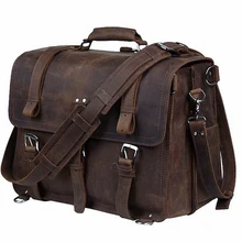 Винтажный Мужской портфель Crazy Horse из натуральной кожи, деловая сумка, большой кожаный мужской портфель 15,", Чехол для ноутбука, сумка на плечо, M086
