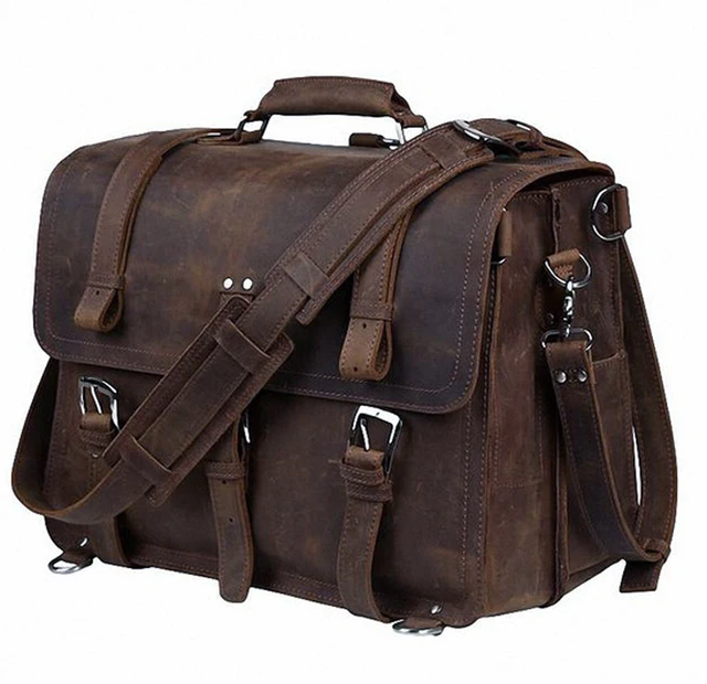Портфель мужской из натуральной кожи Crazy Horse, винтажный большой чемоданчик в деловом стиле, чехол для ноутбука 15,6 дюйма, Офисная сумка на плечо 1
