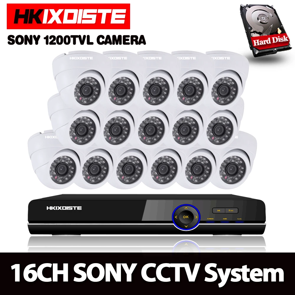 16Ch CVR CCTV AHD DVR система комплект Водонепроницаемый 16 каналов 720 P/1080 P HD CVR NVR DVR с 16 шт sony Dome 1200tvl 720P камера система