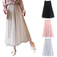 KLV/Корейский Для женщин юбка свободного кроя Тюль плиссе длиной макси юбка-пачка Высокая талия юбка в сетку летние выходные пляж skir 5,8