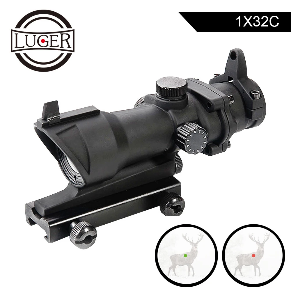 

LUGER Hunting Scope ACOG 1X32 Tactical Red Green Dot Sight Illuminated Optical Rifle Scope With 20mm Rail For Airsoft Gun
