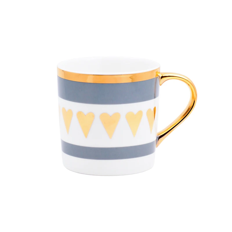 Дизайнерские белые керамические кофейные кружки и чайные чашки с золотой ручкой, блестящее сердце, звезда, печать в полоску, подарок для творчества - Цвет: Heart Stripe
