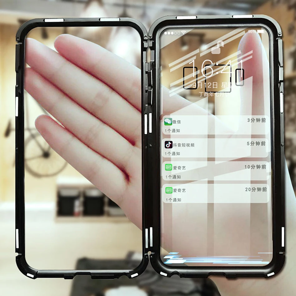 

Metal Magnetic Glass Case For Samsung Galaxy Note 9 8 S8 S9 Plus A7 2018 J6 J4 Cover Shell magnet Bumper coque armor