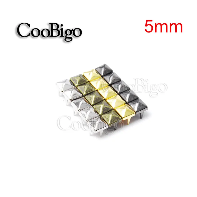 

50pcs 5mm Pyramid Studs Rivets Spike Nailheads Punk Rock Leathercraft DIY Bracelets Clothes Bags Shoes Belt Apparel Accessories