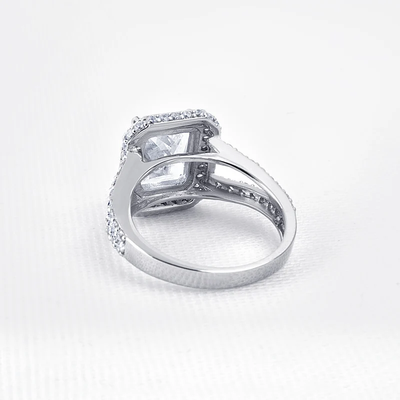 AINOUSHI роскошное 3 карат бриллианта прямоугольная принцесса вырезанная Сона Сплит хвостовик обручальное кольцо со светлым окаймлением серебро 925 пробы для женщин свадьбы