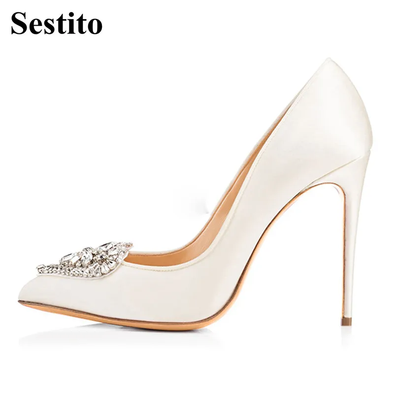 

Fashion Crystal Solid Pointed Toe Suede Basic Wedding Women Pumps Spring/Autumn Super High Thin Heels Slip-on Party Women Shoes