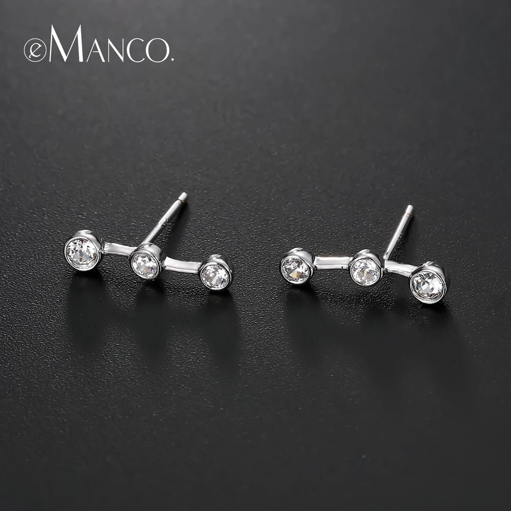 Fashion Stud Earrings Real Pure 925 Sterling Silver Earring For Women Luxury Three Cubic