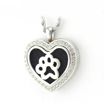 

Chain Not Include Heart Shape Stainless Steel Dog Paw Essential Oils Aromatherapy Locket Perfume Diffuser Necklace