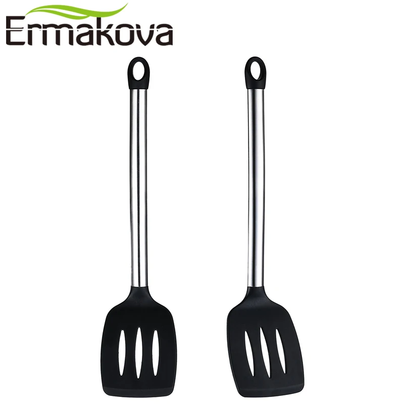 ERMAKOVA Set of 6 Cooking Utensils Nonstick Pasta Fork Turner Spatula Lad Kitchen Utensils Silicone Stainless Steel Cooking Tool
