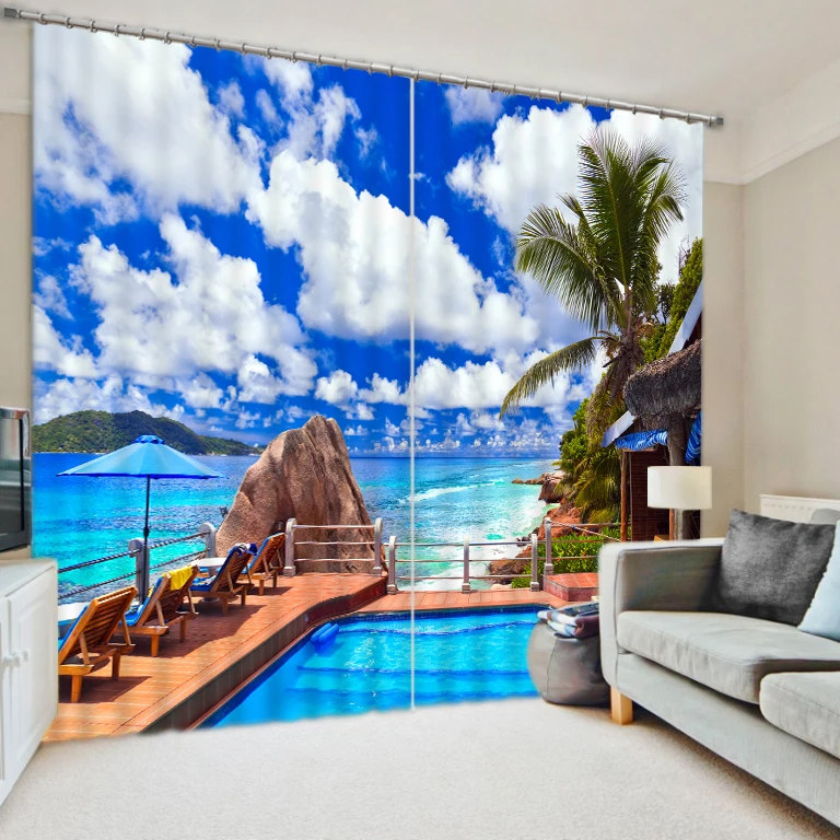 

Seaview palm photo print 3d curtain personality