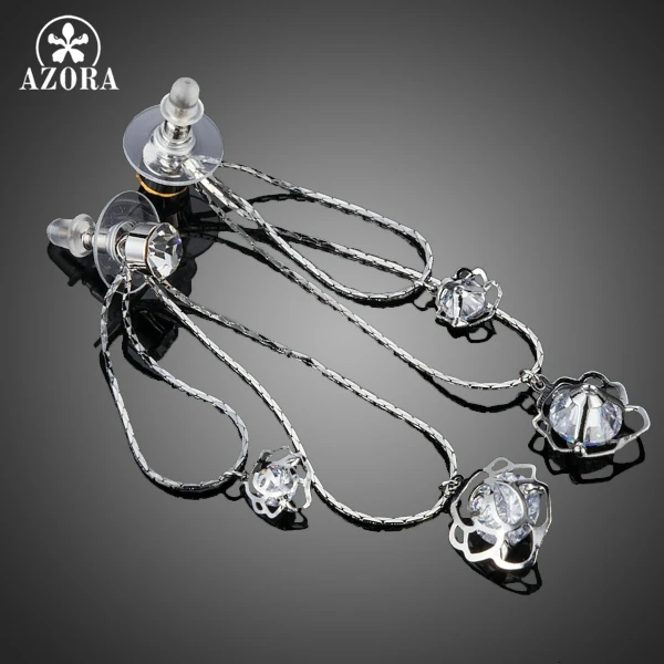 AZORA Double Flower Swing Polished Stellux Austrian Crystal Drop Earrings TE0168