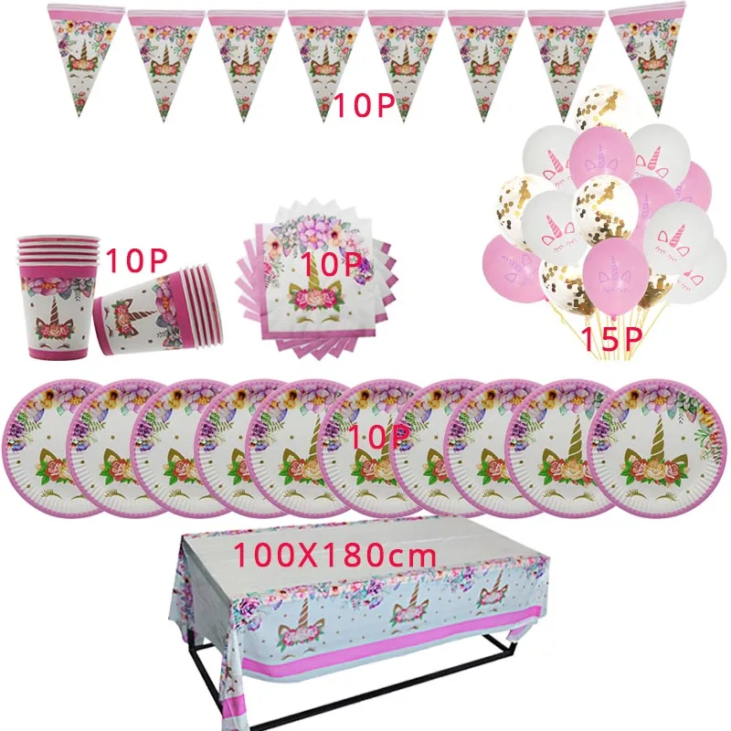 Для девочек на день рождения Розовый Единорог бумажная салфетка под тарелку кружку одноразовые наборы посуды детский душ 1-й первый день рождения принадлежности для вечеринок