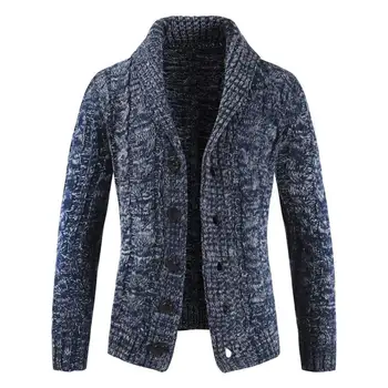 

Winter Men Solid Color Turn Down Collar Long Sleeve Slim Fit Crochet Cardigan new