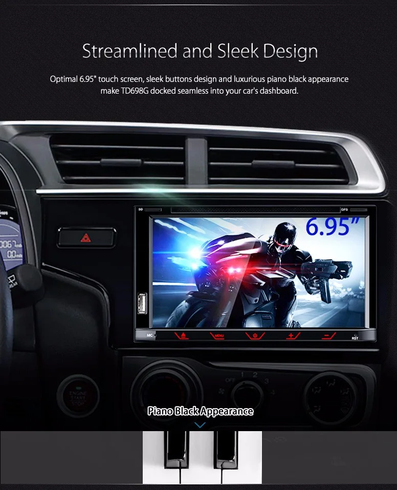 Excellent 6.95" Streamlined & Sleek Design Double Din Car DVD 2 Din Car Radio Two Din Car Multimedia Player with Sleek Buttons Design 2