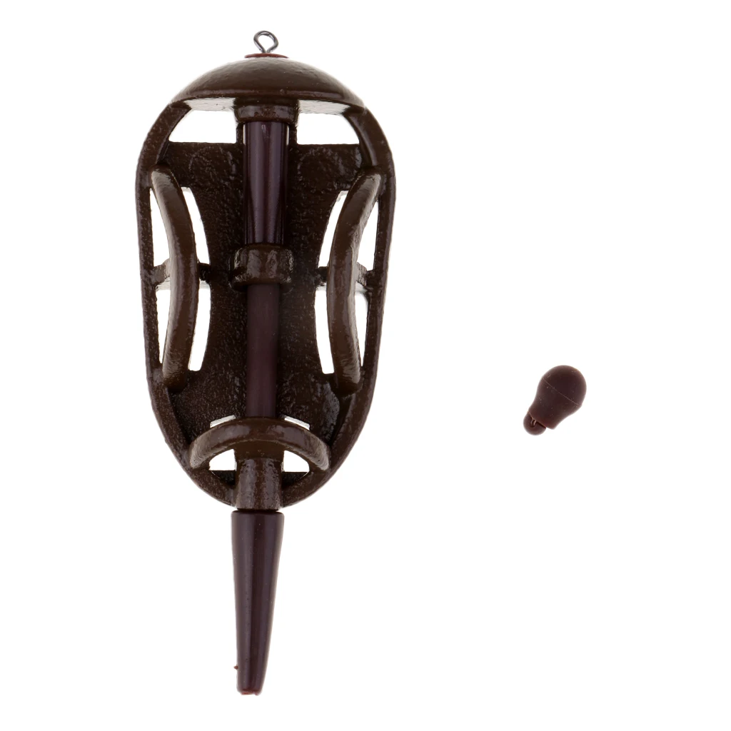 1 Piece Metal Alloy Carp Fishing Tackle Inline Flat Method Feeder with Fishing Bead Set Cutout Lead Sinker Design Feeder Methods