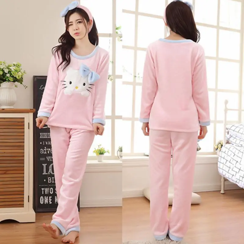 2017 Winter Pajama Women Flannel Animal Pajama Sets Female Sleepwear