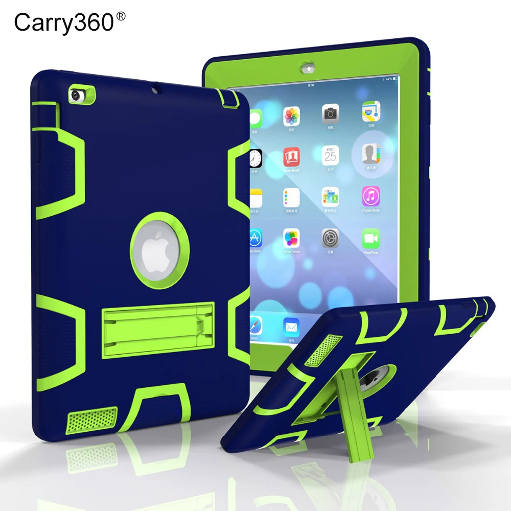 For Apple IPad2 IPad3 IPad4 Kids Safe Armor Shockproof Heavy Duty Silicon PC Stand Back Case