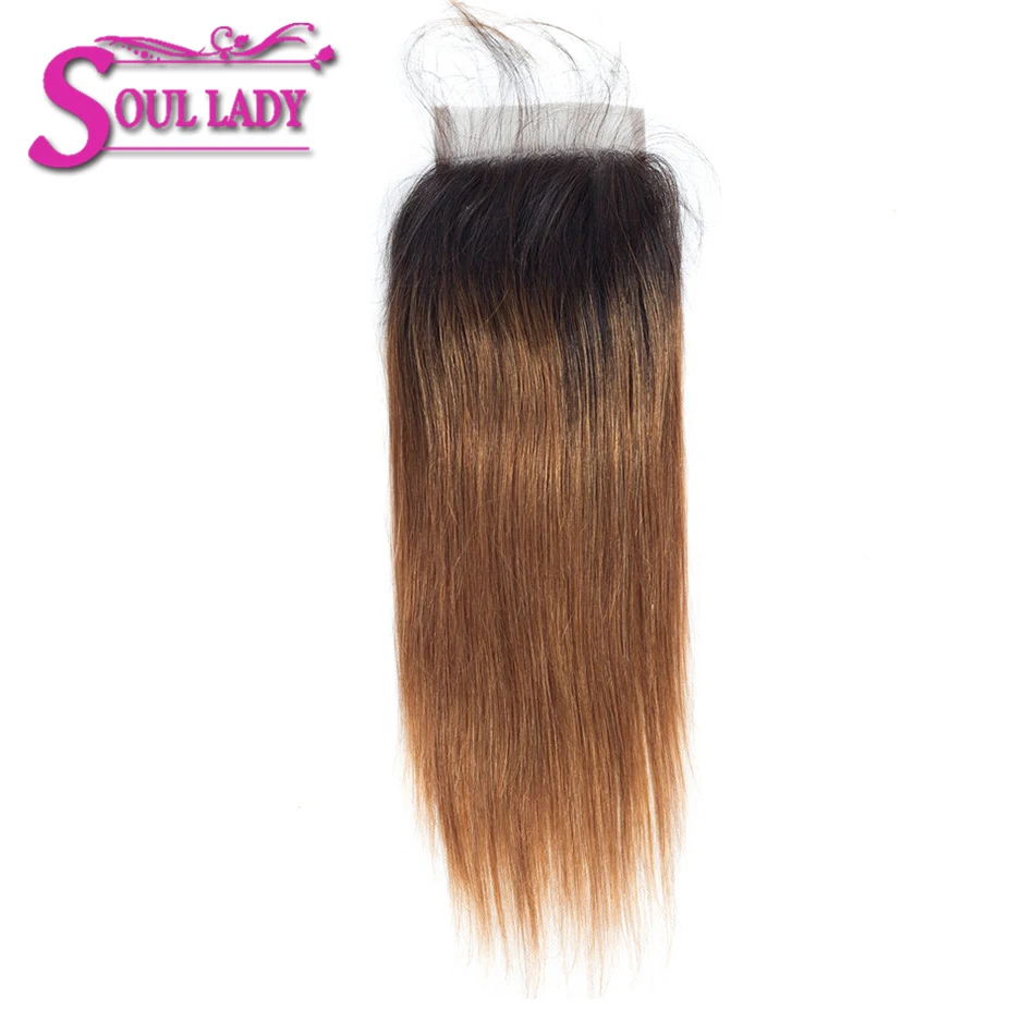 Soul lady Ombre Перуанские Прямые Человеческие волосы Кружева Закрытие 1B/30 предварительно сорвал с волосами младенца не волосы Remy с эффектом омбре Закрытие отбеленные