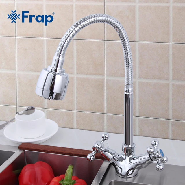 FRAP Серебро Двойной ручкой Кухонный кран Смеситель Холодной и Горячей Кухонный Кран на Одно Отверстие Кран torneira cozinha F4319