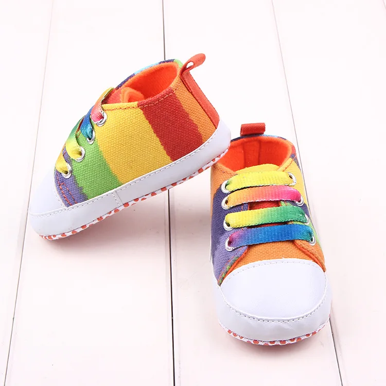Baby Infant Boy Girl Canvas Sneaker Soft Sole Rainbow