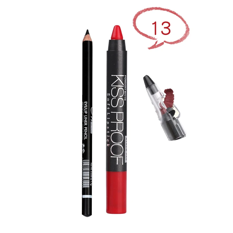 MENOW Brand Make Up Set Of Kiss Proof Lipstick With Sharpener And Waterproof Lasting Eyeliner Cosmetic Combination 5317/B - Цвет: 13