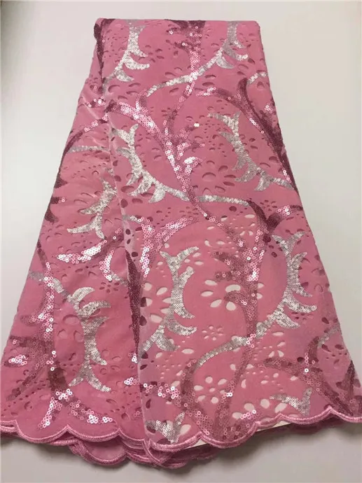 

Pink Nigerian French Lace Fabrics 2018 African Beaded velvet Tulle Lace Fabric High Quality African Lace Wedding Fabric For Dres