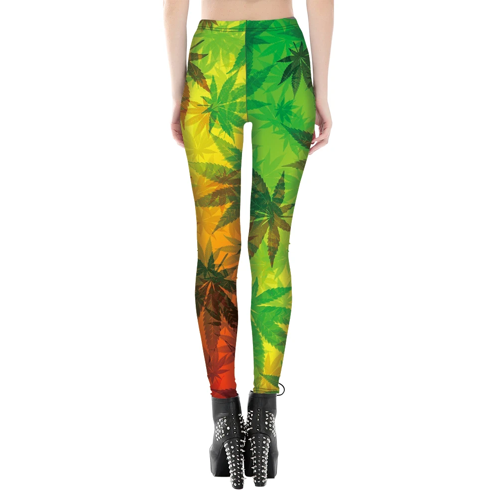 2017 New Nandi Poems High Quality Women Bright Leggings Sexy Leaf Print