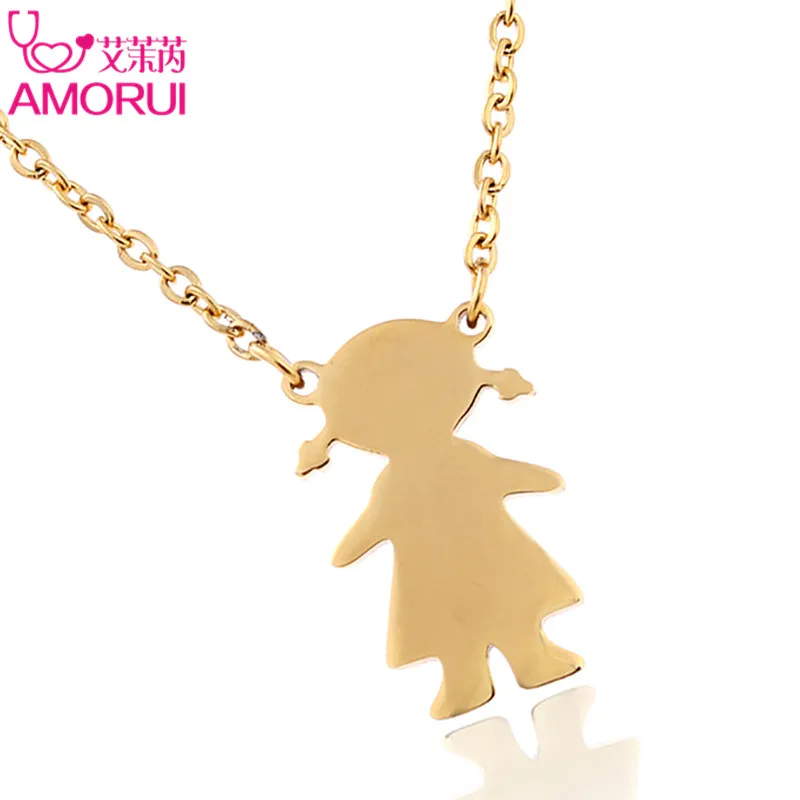 AMORUI Family Girl Choker Necklace Stainless Steel Rose Gold/Gold/Silver Color Daughter Necklaces & Pendants for Women Jewelry