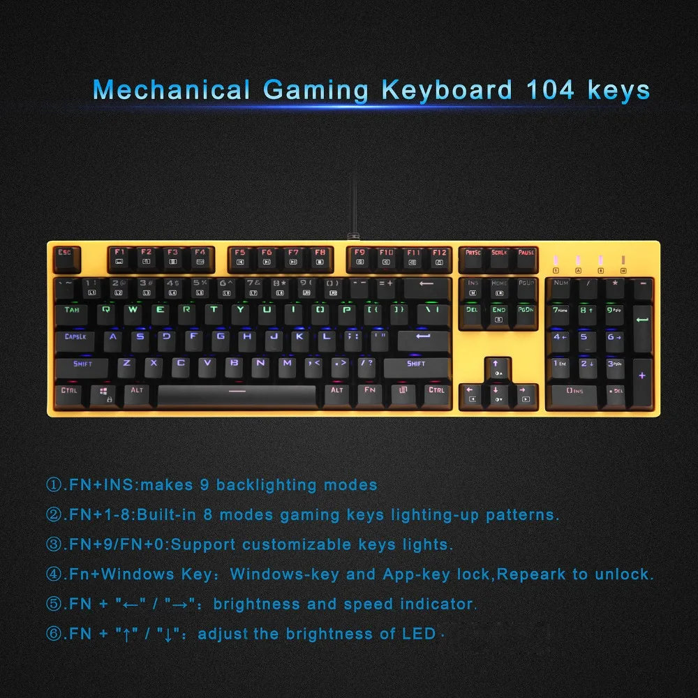  Contrast Color Gaming Mechanical Keyboard with Led Clicky Outemu Blue Switch Computer Keyboard for 