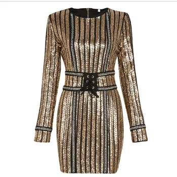 

New 2018 high-end luxury manual glitter nail bead chain sexy gold package buttocks dress dress
