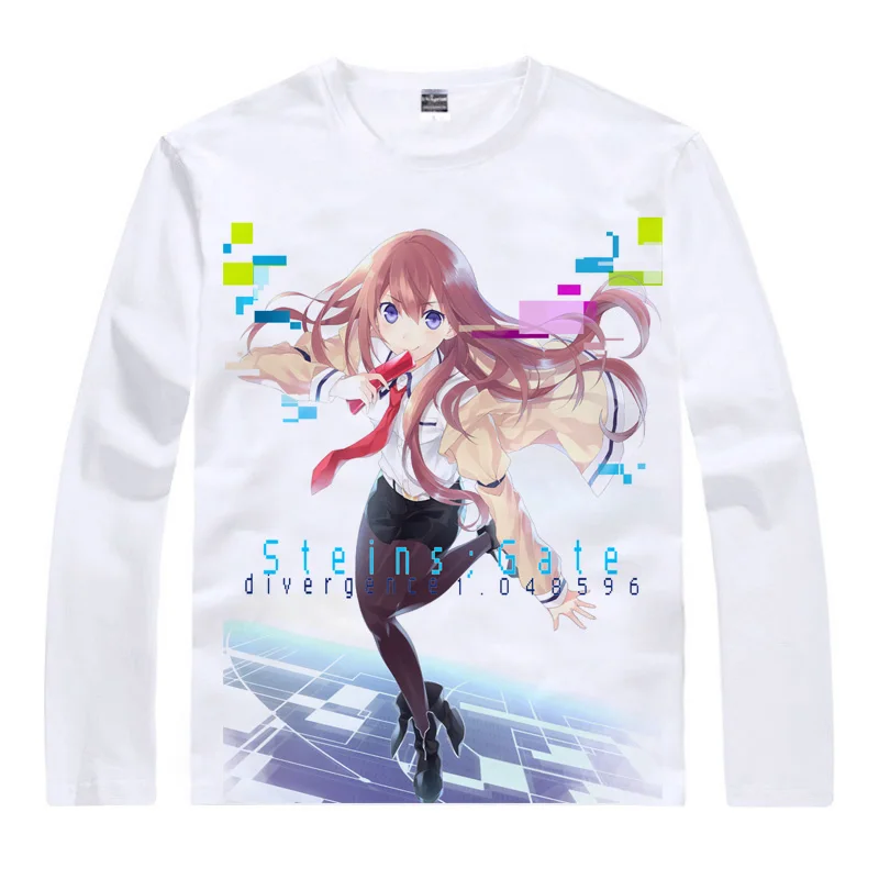 Футболки Steins с воротами рубашка в стиле хип хоп длинным рукавом Makise Kurisu Шиина