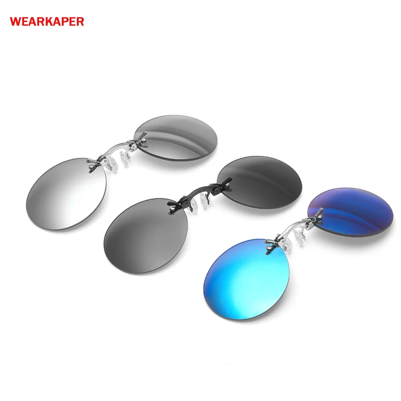 

WEARKAPER Mini Clip Nose Sunglasses Women Men Round Metal Shades Hacker Empire Muffies Rimless Sun Glasses Oculos De Sol
