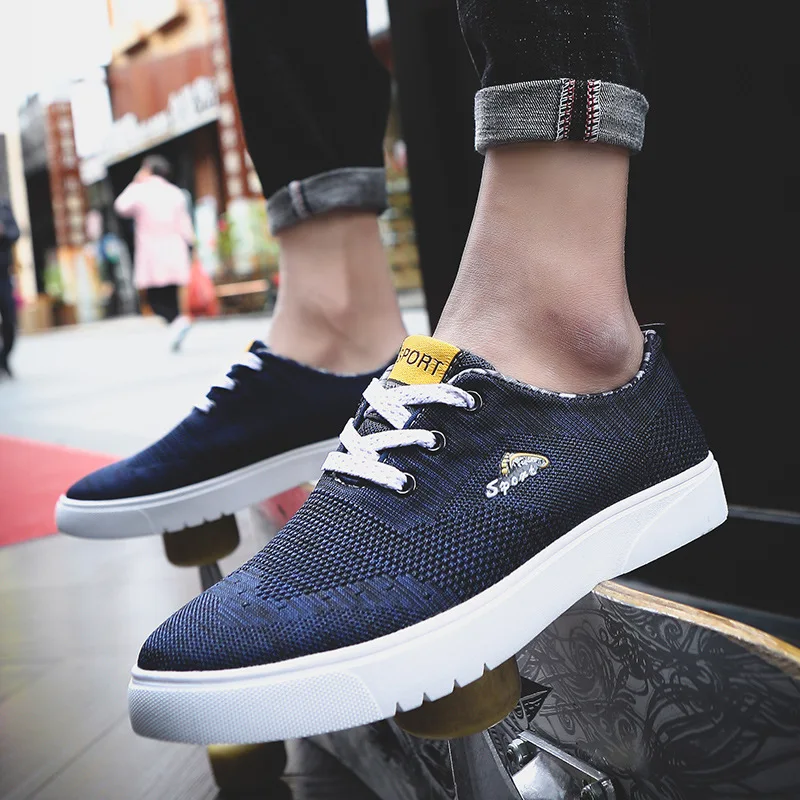 JINBEILEE Men's Skateboarding Shoes Low To Help Four Seasons Casual Sports Shoes Wild Breathable Flying Woven Men's Shoes