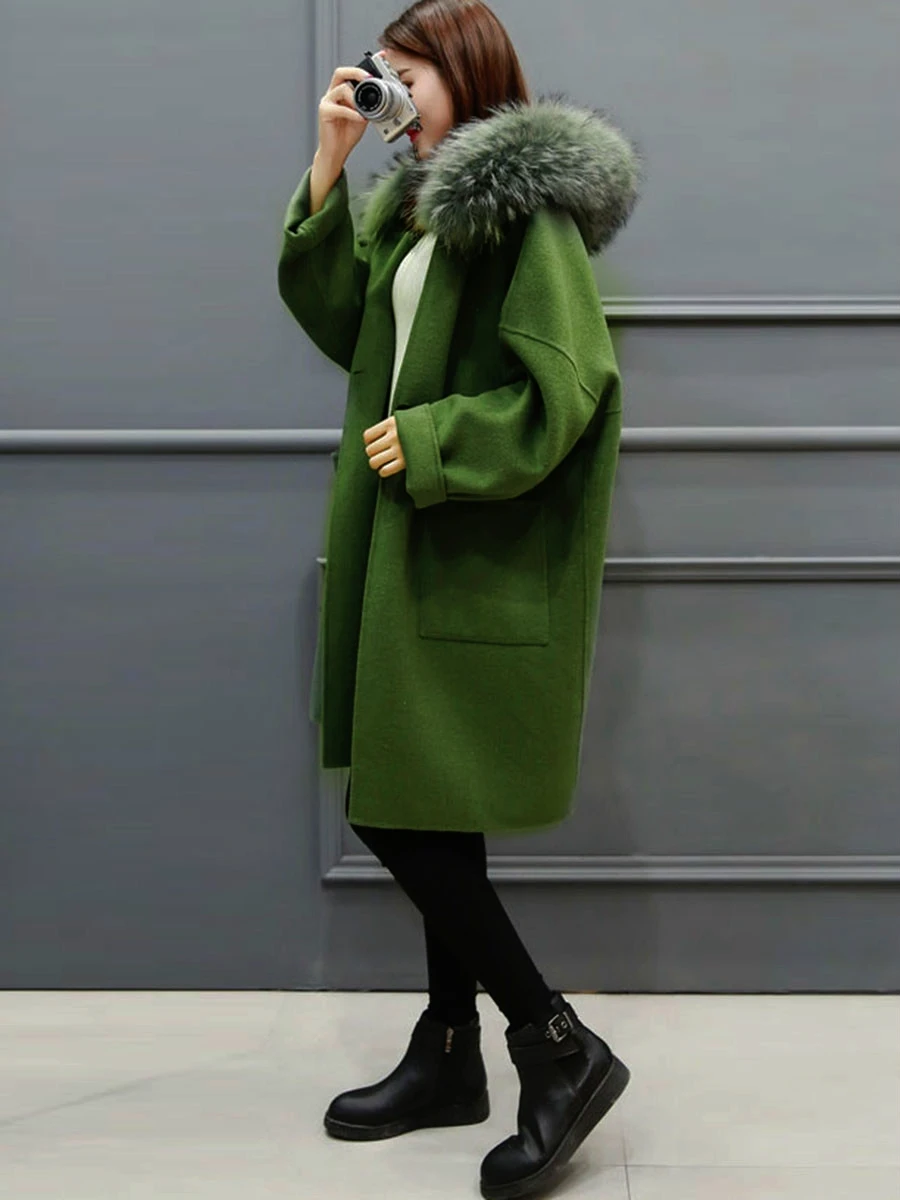Клетчатое Женское пальто, зимняя теплая верхняя одежда из искусственного меха, повседневное пальто средней длины, зеленое, на одной пуговице, свободное, плюс размер, 2XL, длинное шерстяное пальто для женщин
