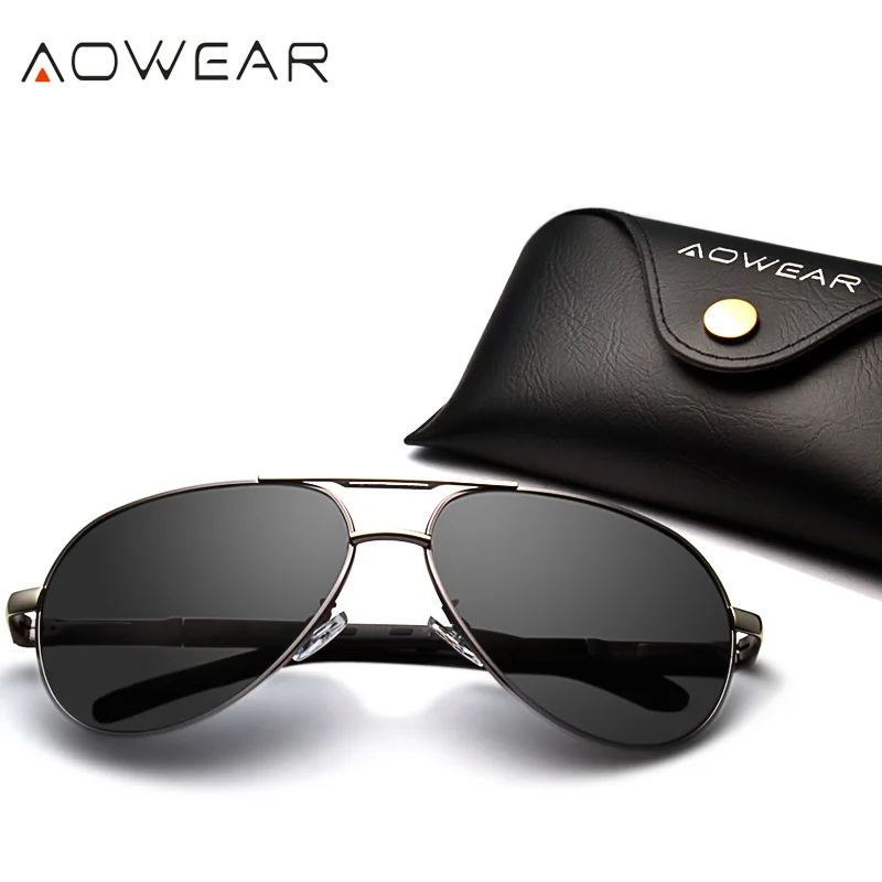 Goede AOWEAR Classic Heren Zonnebril Mannelijke Luchtvaart Aluminium Gepolariseerde Zonnebril Mannen 2018 Merk Designer HD Bril Spiegel